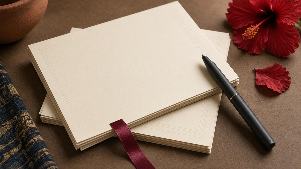 Case papers, a hibiscus petal and a pen on a cream desk, prepared for country-evidence review